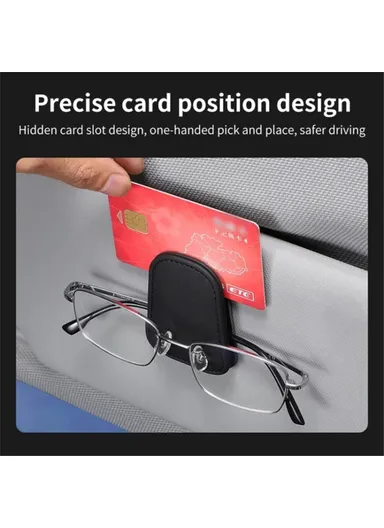 Car Sun Visor Sunglasses Holder Magnetic Microfiber Leather Glasses Eyeglass Hanger for Ticket, Card, Bill - Brown