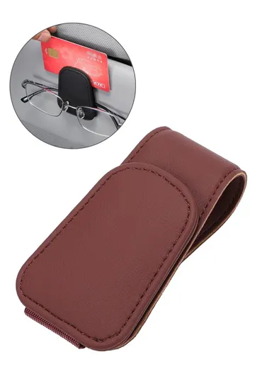 Car Sun Visor Sunglasses Holder Magnetic Microfiber Leather Glasses Eyeglass Hanger for Ticket, Card, Bill - Wine Red