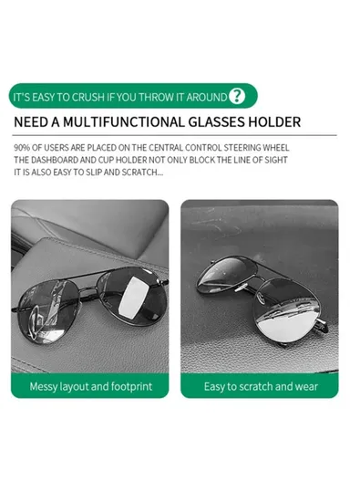 Car Sun Visor Sunglasses Holder Magnetic Microfiber Leather Glasses Eyeglass Hanger for Ticket, Card, Bill - Red