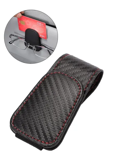 Car Sun Visor Sunglasses Holder Magnetic Microfiber Leather Glasses Eyeglass Hanger for Ticket, Card, Bill - Carbon Fiber