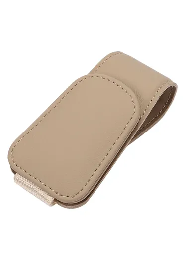 Car Sun Visor Sunglasses Holder Magnetic Microfiber Leather Glasses Eyeglass Hanger for Ticket, Card, Bill - Beige