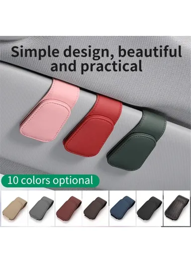 Car Sun Visor Sunglasses Holder Magnetic Microfiber Leather Glasses Eyeglass Hanger for Ticket, Card, Bill - Beige