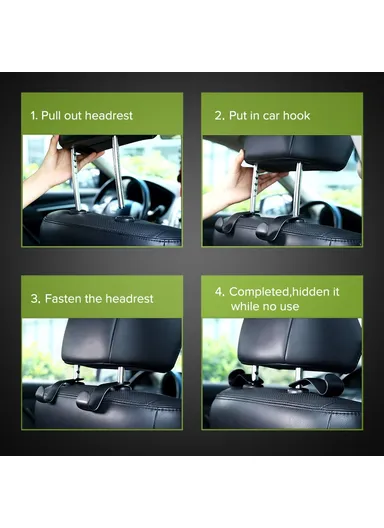 2Pcs Car Seat Headrest Hooks Universal Back Seat Organizer Hanger Storage Hook for Handbag Purse Grocery Bag