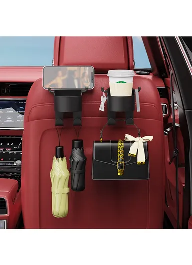 Plastic Car Seat Headrest Hook Hanger Storage Box Drink Holder Sundries Organizer - Black