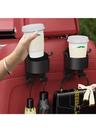 Plastic Car Seat Headrest Hook Hanger Storage Box Drink Holder Sundries Organizer - Black