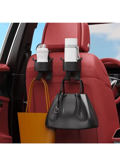 Plastic Car Seat Headrest Hook Hanger Storage Box Drink Holder Sundries Organizer - Black