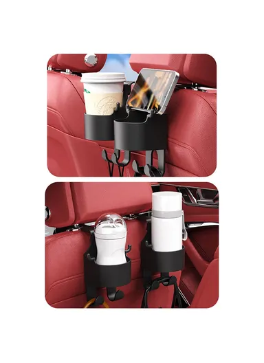 Plastic Car Seat Headrest Hook Hanger Storage Box Drink Holder Sundries Organizer - Black