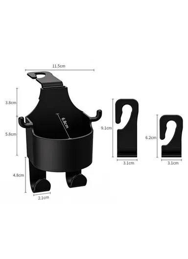 Plastic Car Seat Headrest Hook Hanger Storage Box Drink Holder Sundries Organizer - Black