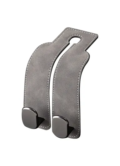 Suede Car Seat Back Hanging Hook Dual Hook Design Seat Headrest Mount Bag Hanger - Grey