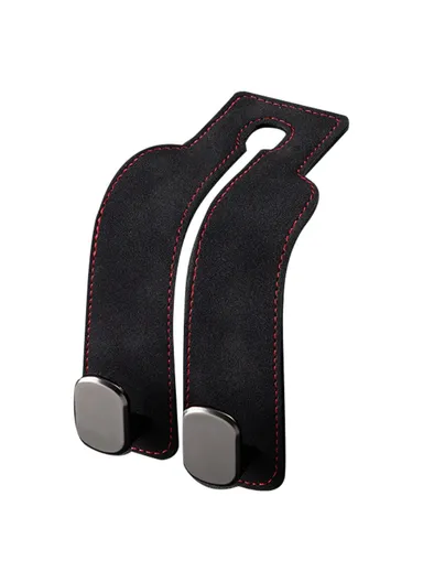 Suede Car Seat Back Hanging Hook Dual Hook Design Seat Headrest Mount Bag Hanger - Black
