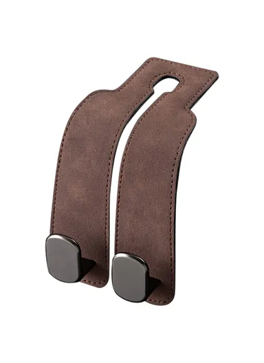 Suede Car Seat Back Hanging Hook Dual Hook Design Seat Headrest Mount Bag Hanger - Brown