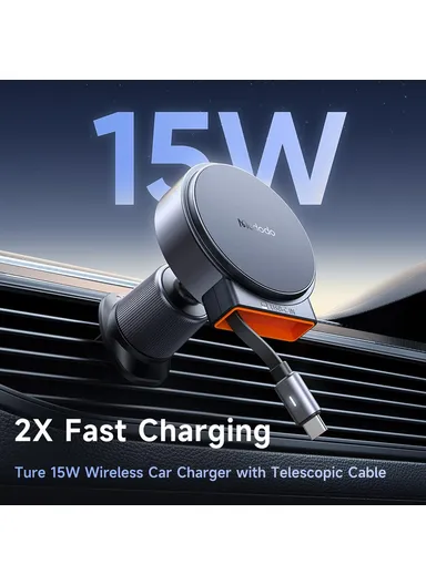 15W Car Air Outlet Magnetic Wireless Car Charger with Built-In Retractable Cable CH-3000