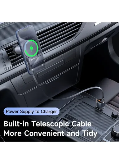 15W Car Air Outlet Magnetic Wireless Car Charger with Built-In Retractable Cable CH-3000