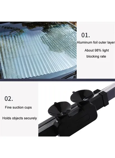 Car Sunshade Interior Windscreen Sunshade Curtain Shade with 6 Suction Cups (L70 x H145)cm - Navy