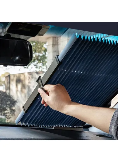 Car Sunshade Interior Windscreen Sunshade Curtain Shade with 6 Suction Cups (L70 x H145)cm - Navy