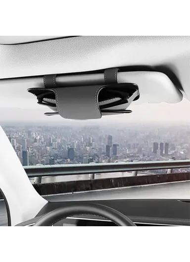 Nappa Texture PU Leather Car Glasses Storage Case Sun Visor Clip Sunglasses Holder - Red