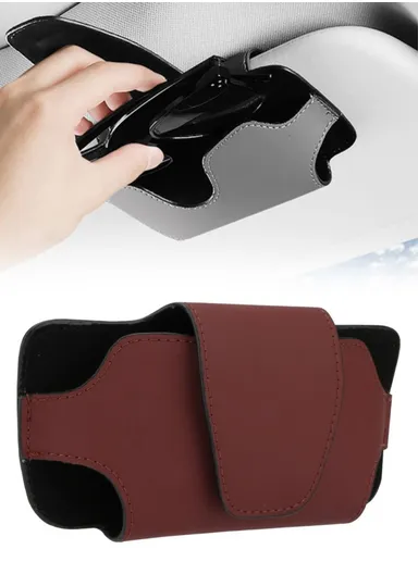Nappa Texture PU Leather Car Glasses Storage Case Sun Visor Clip Sunglasses Holder - Red