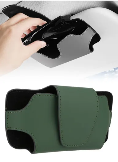 Nappa Texture PU Leather Car Glasses Storage Case Sun Visor Clip Sunglasses Holder - Green
