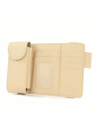 Car Sun Visor Microfiber Leather Storage Bag Driver License Cards Glasses Holder Bag - Beige