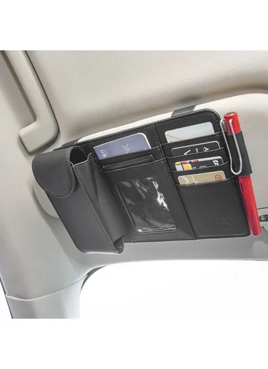 Car Sun Visor Microfiber Leather Storage Bag Driver License Cards Glasses Holder Bag - Beige
