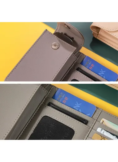 Car Sun Visor Microfiber Leather Storage Bag Driver License Cards Glasses Holder Bag - Beige