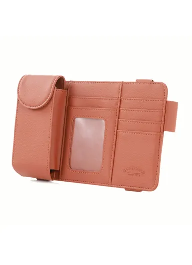 Car Sun Visor Microfiber Leather Storage Bag Driver License Cards Glasses Holder Bag - Brown