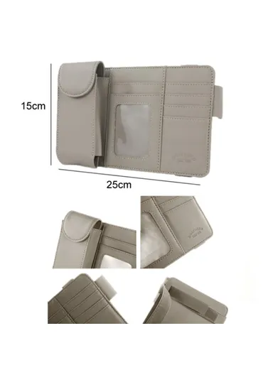 Car Sun Visor Microfiber Leather Storage Bag Driver License Cards Glasses Holder Bag - Grey