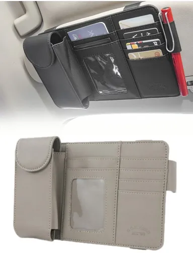 Car Sun Visor Microfiber Leather Storage Bag Driver License Cards Glasses Holder Bag - Grey