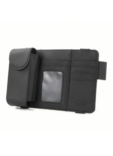 Car Sun Visor Microfiber Leather Storage Bag Driver License Cards Glasses Holder Bag - Black