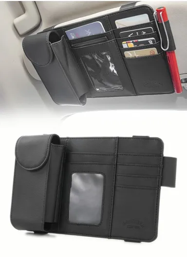 Car Sun Visor Microfiber Leather Storage Bag Driver License Cards Glasses Holder Bag - Black