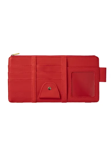 Car Sun Visor Zipper Pocket Storage Bag Microfiber Leather Cards Glasses Phone Holder Bag - Red