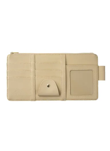 Car Sun Visor Zipper Pocket Storage Bag Microfiber Leather Cards Glasses Phone Holder Bag - Beige