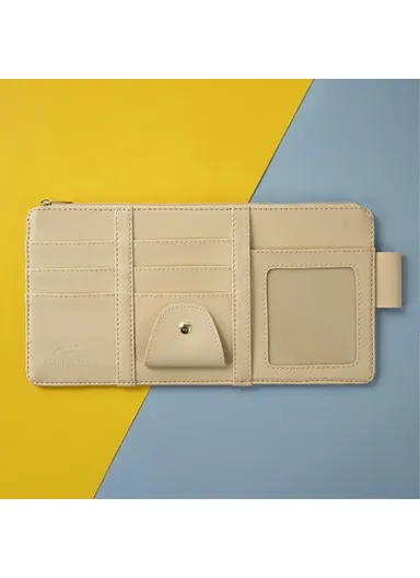 Car Sun Visor Zipper Pocket Storage Bag Microfiber Leather Cards Glasses Phone Holder Bag - Beige