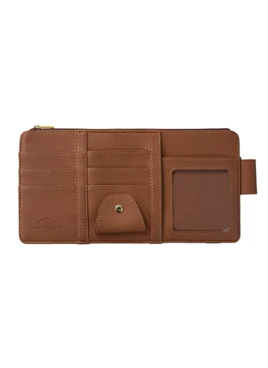 Car Sun Visor Zipper Pocket Storage Bag Microfiber Leather Cards Glasses Phone Holder Bag - Brown
