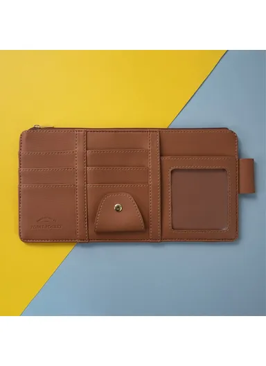 Car Sun Visor Zipper Pocket Storage Bag Microfiber Leather Cards Glasses Phone Holder Bag - Brown