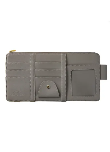 Car Sun Visor Zipper Pocket Storage Bag Microfiber Leather Cards Glasses Phone Holder Bag - Grey