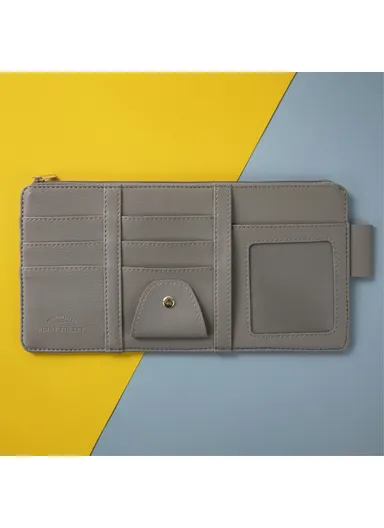 Car Sun Visor Zipper Pocket Storage Bag Microfiber Leather Cards Glasses Phone Holder Bag - Grey