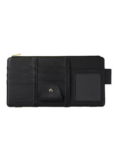 Car Sun Visor Zipper Pocket Storage Bag Microfiber Leather Cards Glasses Phone Holder Bag - Black