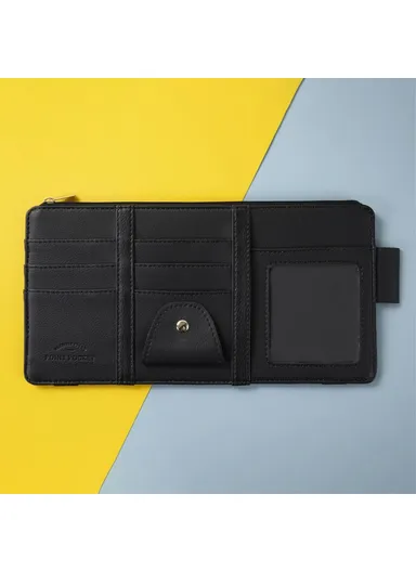 Car Sun Visor Zipper Pocket Storage Bag Microfiber Leather Cards Glasses Phone Holder Bag - Black