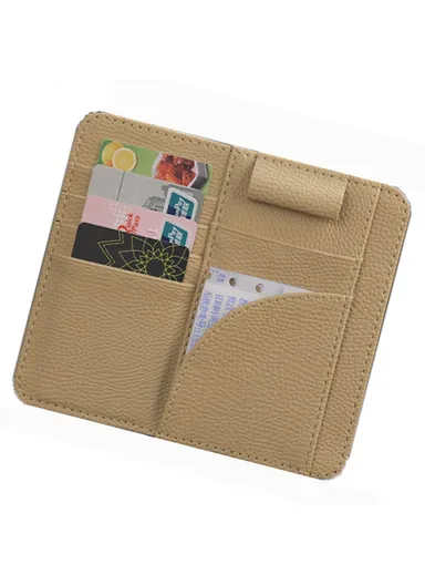Car Sun Visor Storage Bag PU Leather Cards Bills Driver License Holder Bag (L16.3 x W14.5)cm - Beige 