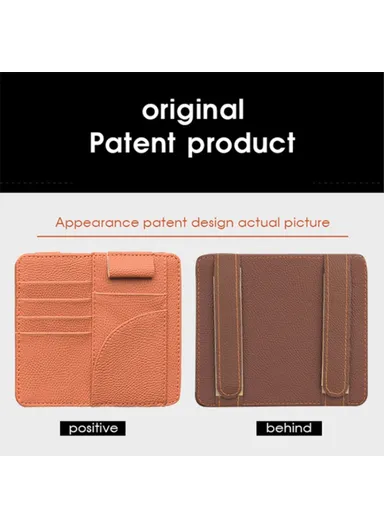 Car Sun Visor Storage Bag PU Leather Cards Bills Driver License Holder Bag (L16.3 x W14.5)cm - Beige 