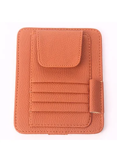 Car Sun Visor Storage Bag Litchi Texture PU Leather Cards Bills Glasses Holder (L15.8 x W12.4)cm - Orange