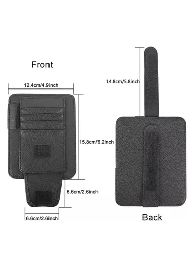 Car Sun Visor Storage Bag Litchi Texture PU Leather Cards Bills Glasses Holder (L15.8 x W12.4)cm - Orange