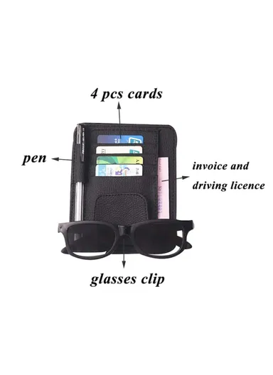 Car Sun Visor Storage Bag Litchi Texture PU Leather Cards Bills Glasses Holder (L15.8 x W12.4)cm - Orange