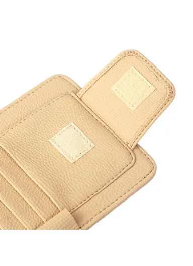 Car Sun Visor Storage Bag Litchi Texture PU Leather Cards Bills Glasses Holder (L15.8 x W12.4)cm - Orange