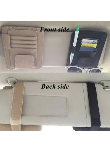 Car Sun Visor Storage Bag Litchi Texture PU Leather Cards Bills Glasses Holder (L15.8 x W12.4)cm - Orange