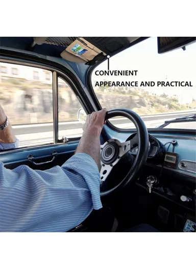 Car Sun Visor Storage Bag Litchi Texture PU Leather Cards Bills Glasses Holder (L15.8 x W12.4)cm - Orange