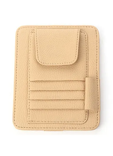 Car Sun Visor Storage Bag Litchi Texture PU Leather Cards Bills Glasses Holder (L15.8 x W12.4)cm - Beige