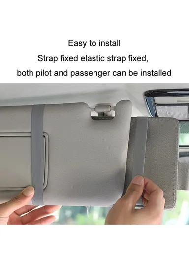 Car Sun Visor Decorative Storage Bag PU Leather Bill Glasses Cards CD Holder Storage Bag - Black