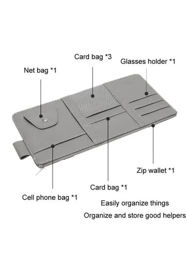 Car Sun Visor Decorative Storage Bag PU Leather Bill Glasses Cards CD Holder Storage Bag - Beige